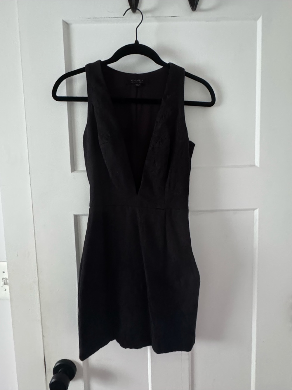AllSaints Black Deep V Mini Dress